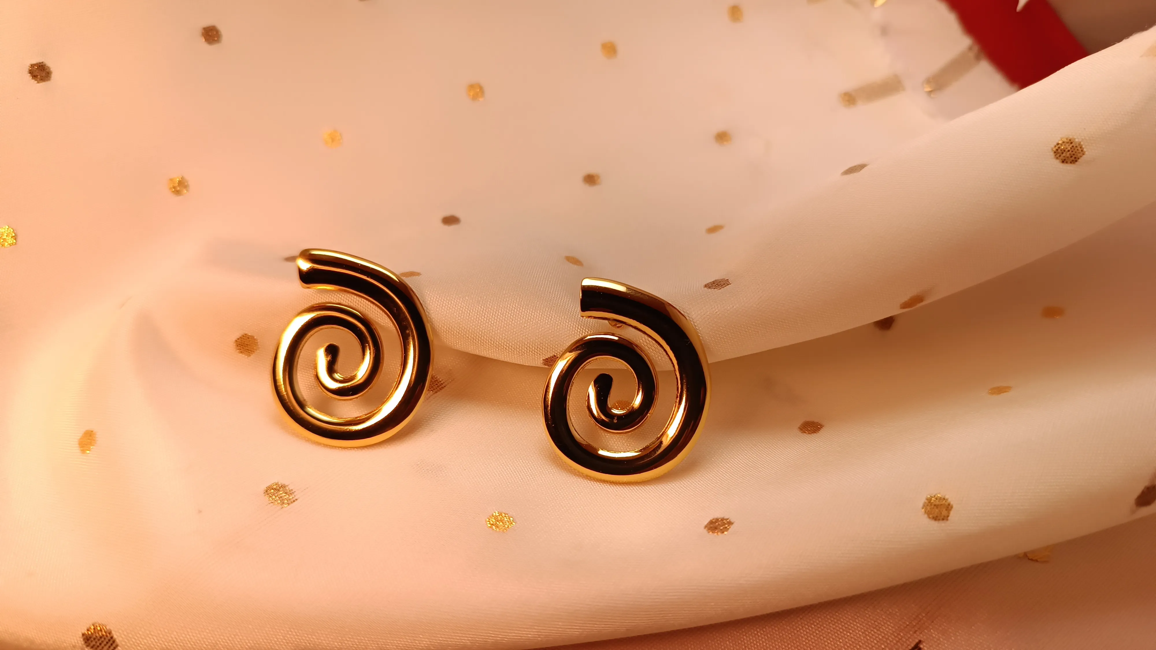 Gold Plated Hypnotic Spiral Statement Earrings – Bold Minimalist Swirl Studs in Stainless Steel